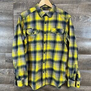 Michigan Wolverines Columbia Long Sleeve Plaid Flannel Shirt Yellow Navy Size M